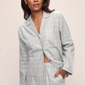 Eberjey Flannel Long PJ Set - Wintercheck Heather Grey/Ivory